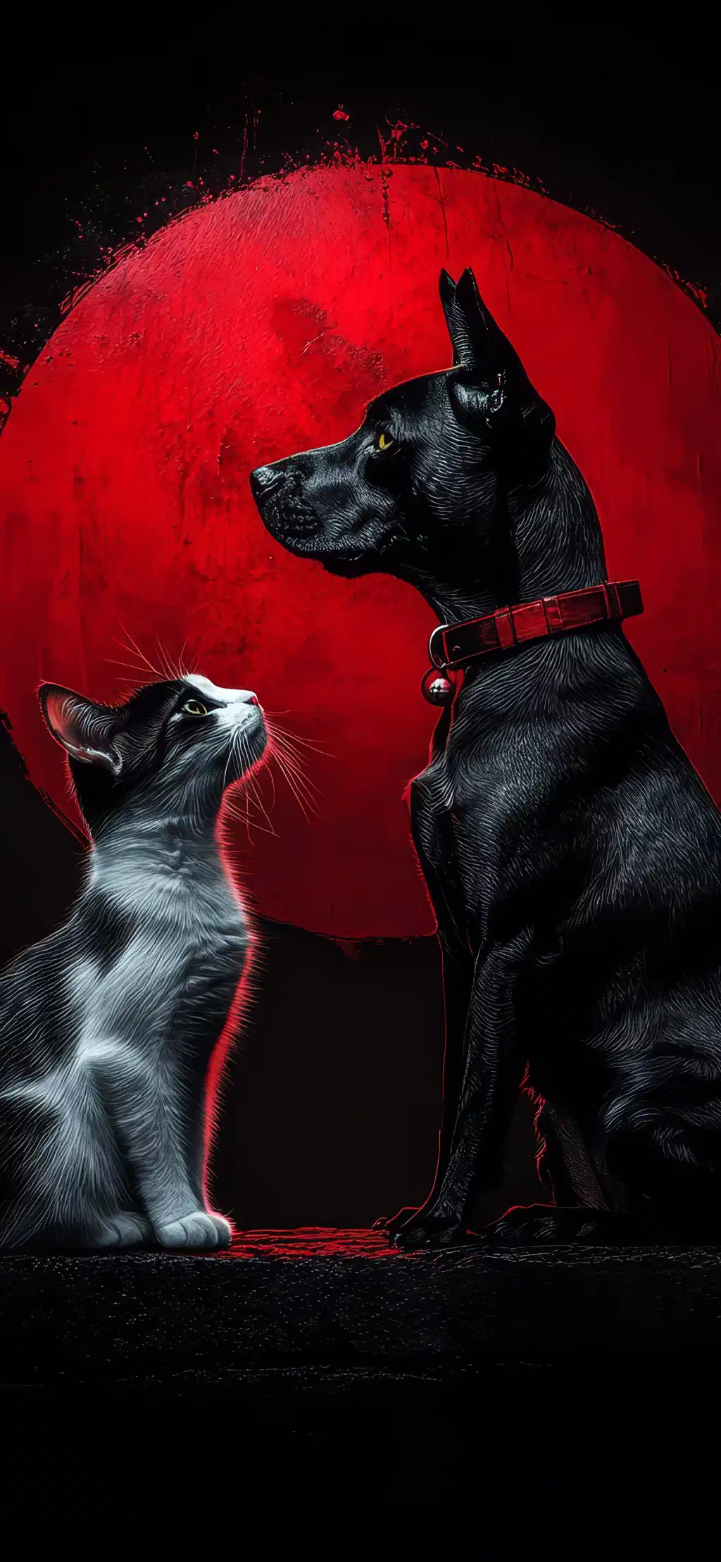 Black Dog And White Dog Red Moon