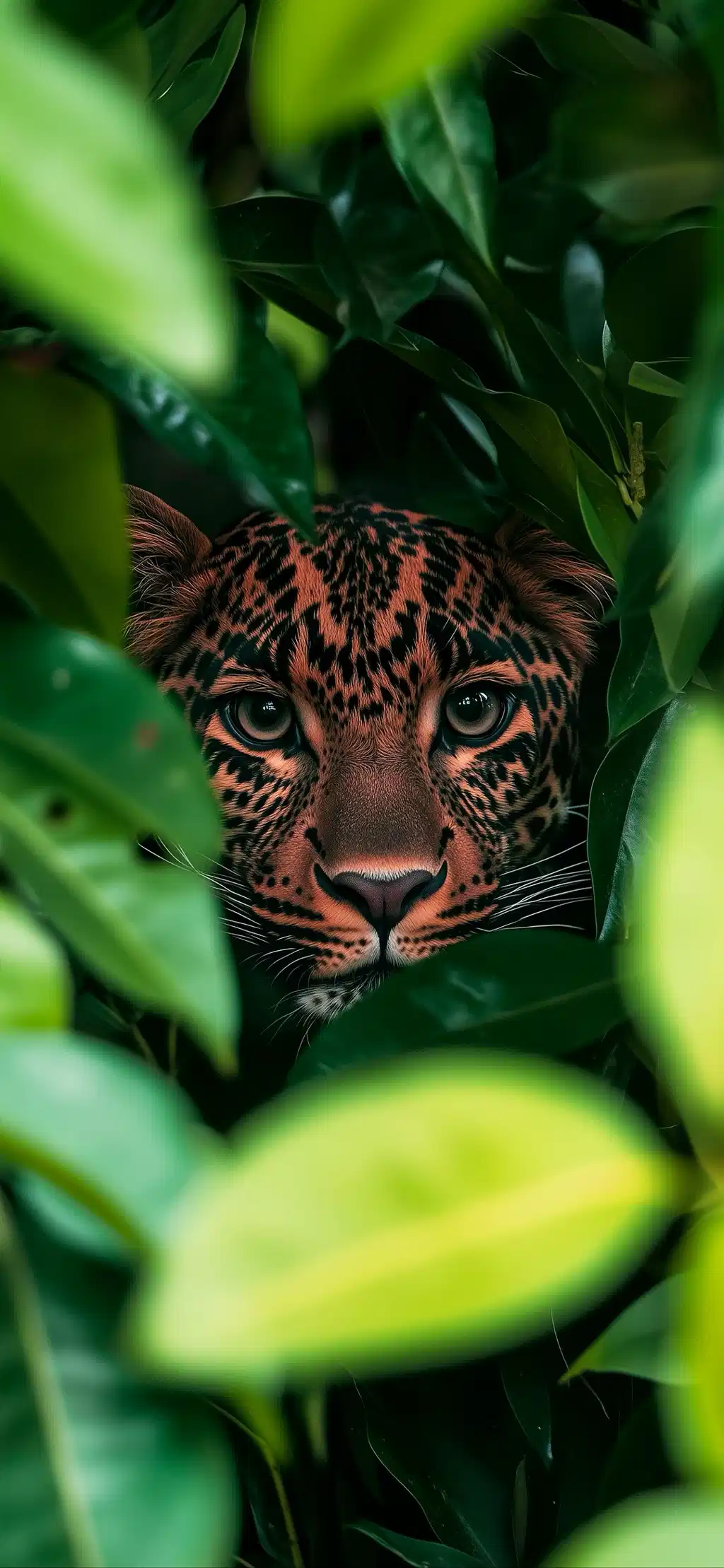 Leopard Face Hidden Green Jungle Foliage