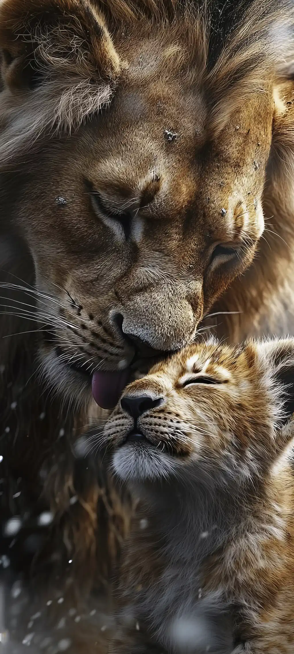 Lion And Cub Tender Moment Portrait
