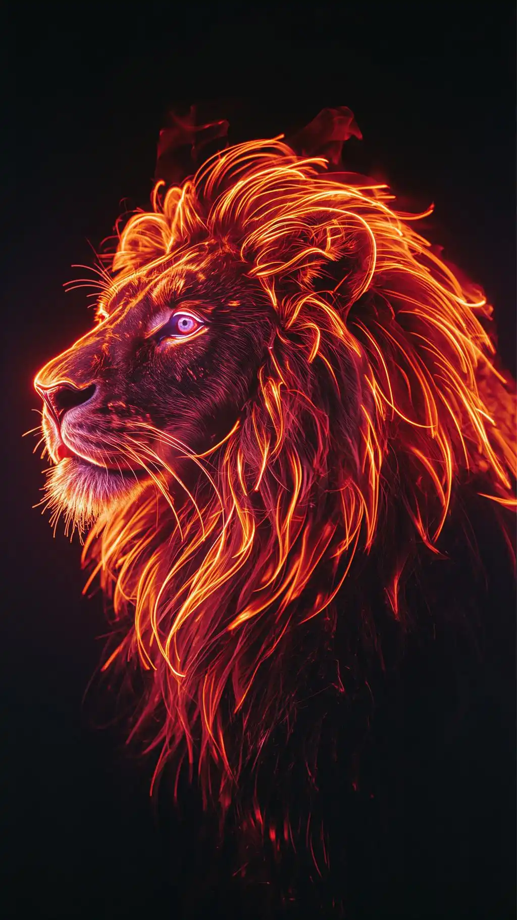 Lion Profile Vibrant Orange Neon Glow