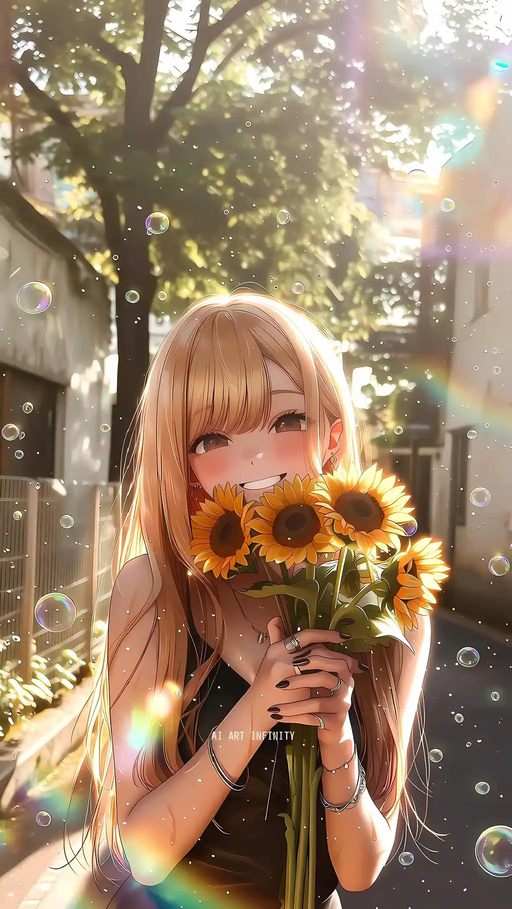 Anime Girl in Sunflower Field Summer Aesthetic