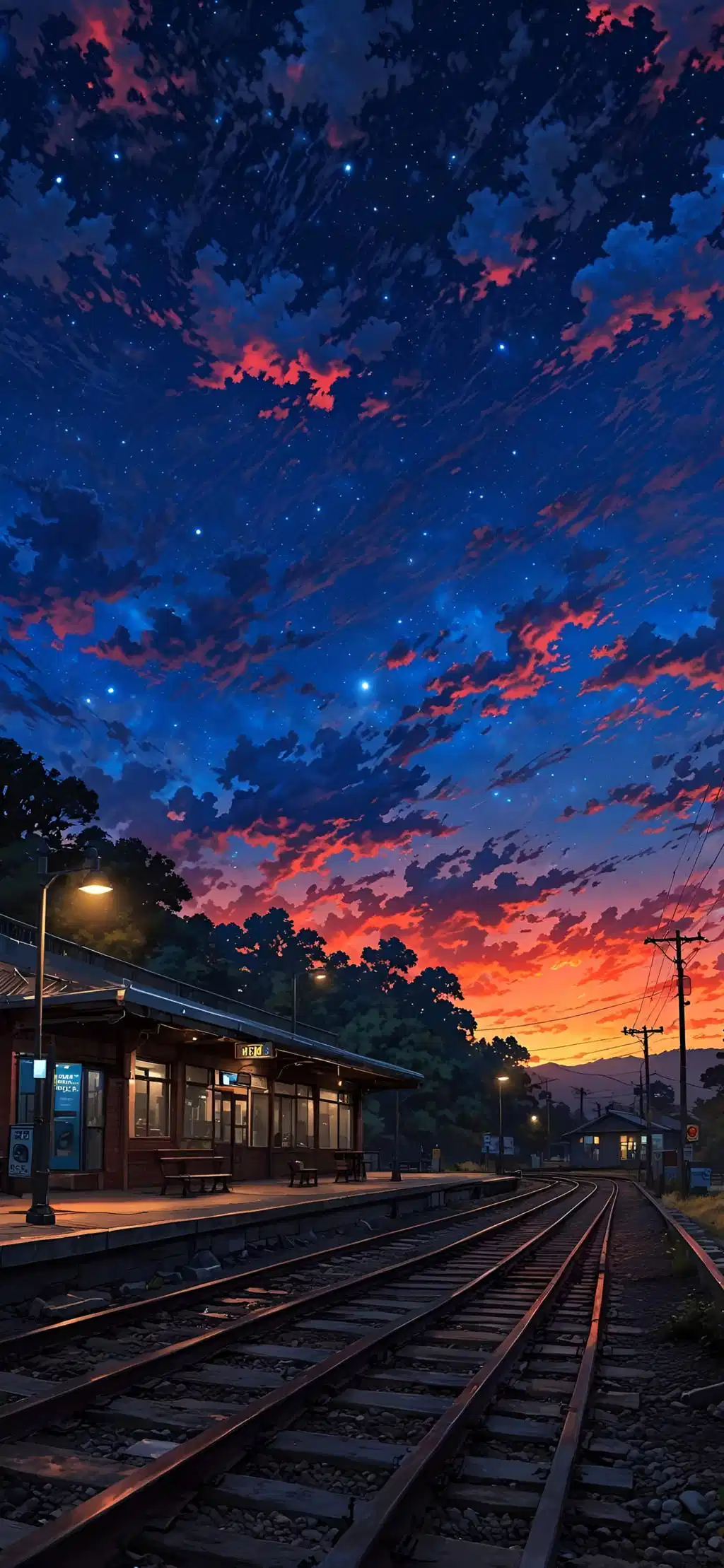 Anime Train Tracks Sunset Nostalgic Wallpaper