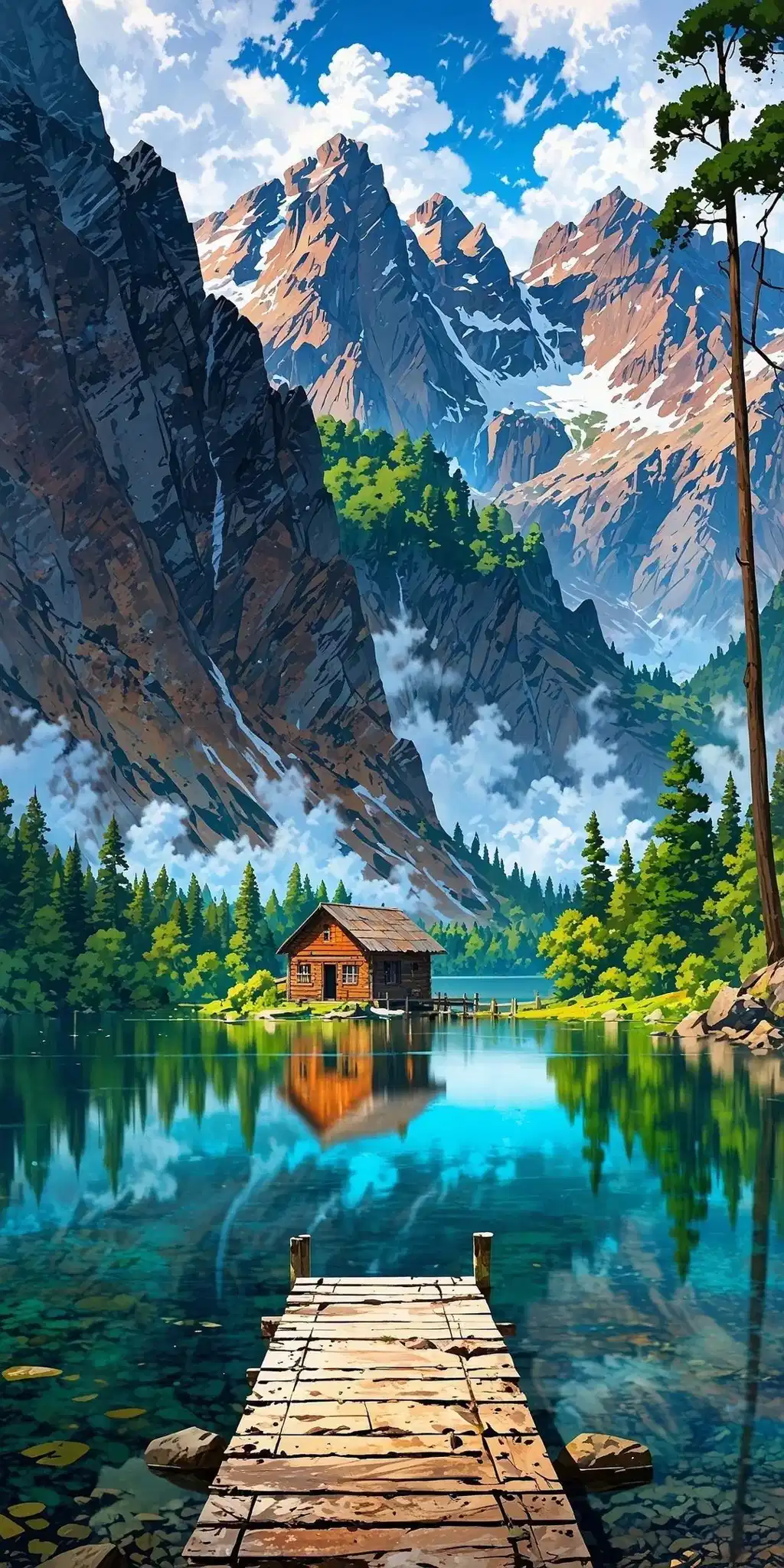Beautiful Anime Mountain Lake Scenery