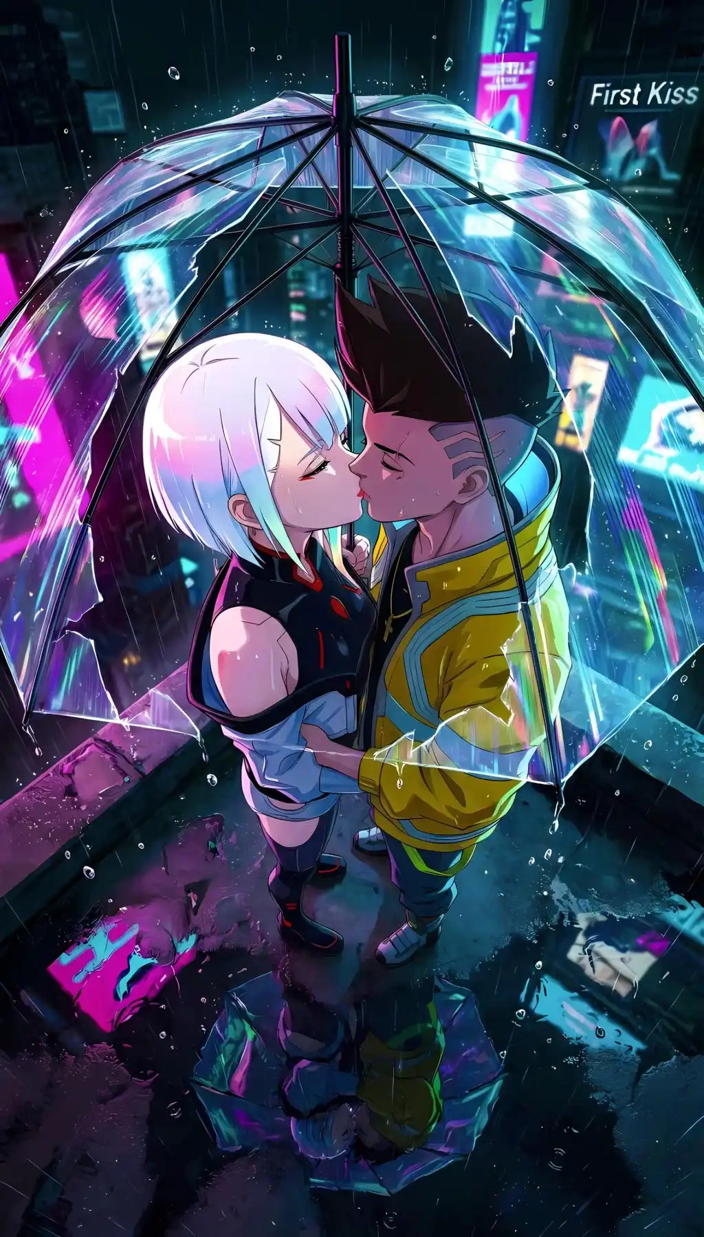 Cyberpunk Neon Anime Couple Futuristic Wallpaper