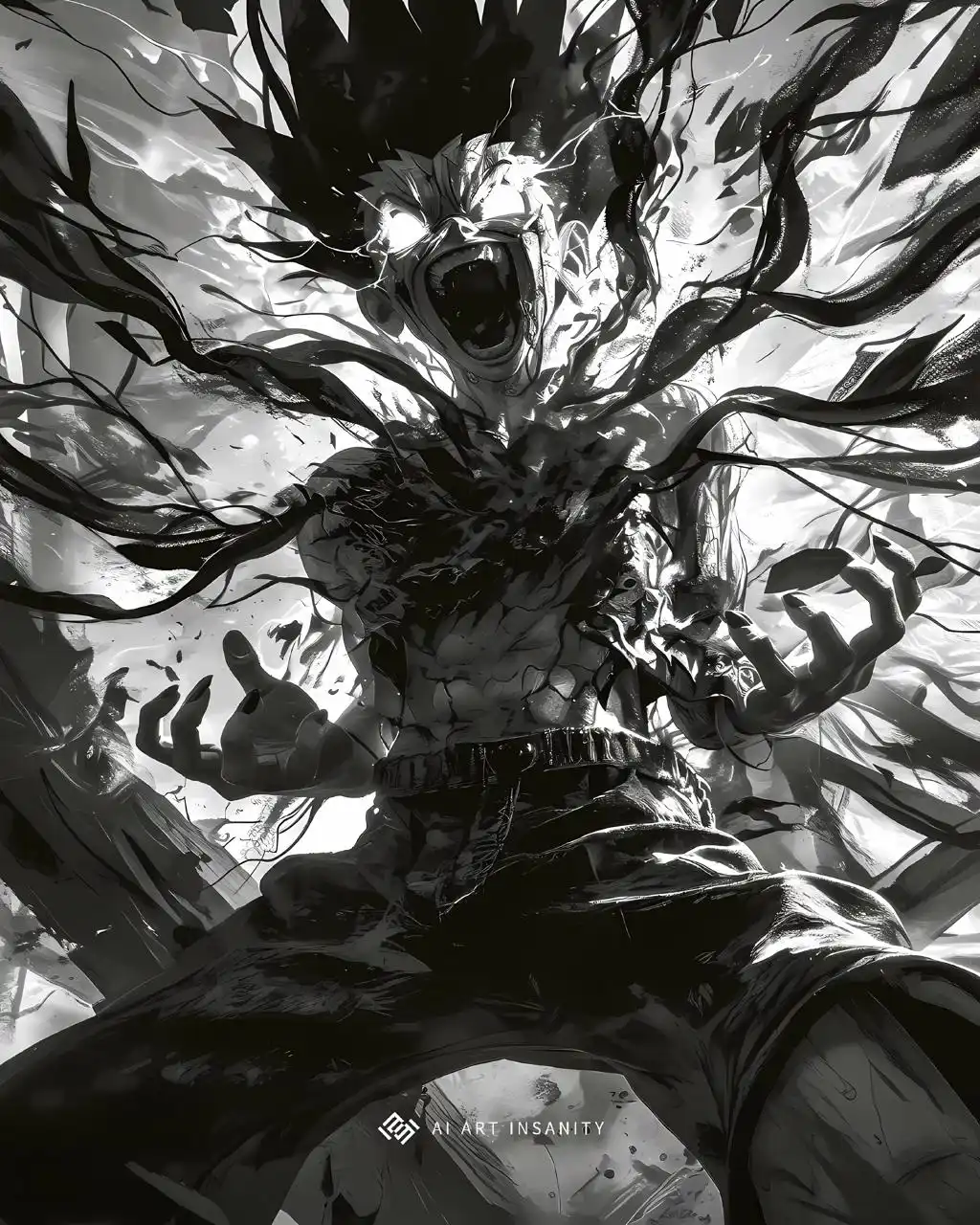 Gon Freecss Silhouette Hunter x Hunter Black and White Art