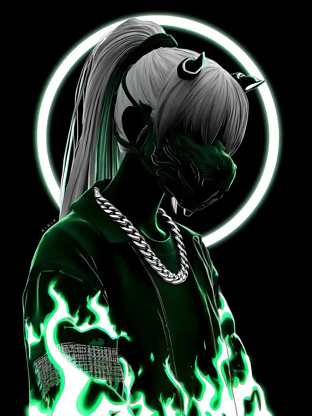 Neon Green Cyberpunk Anime Boy Profile