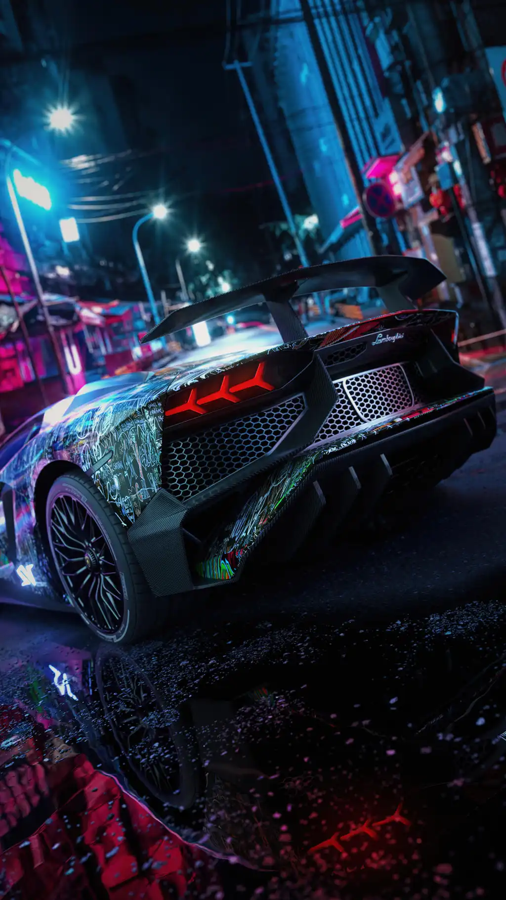 Cyberpunk Supercar Purple Neon Lights