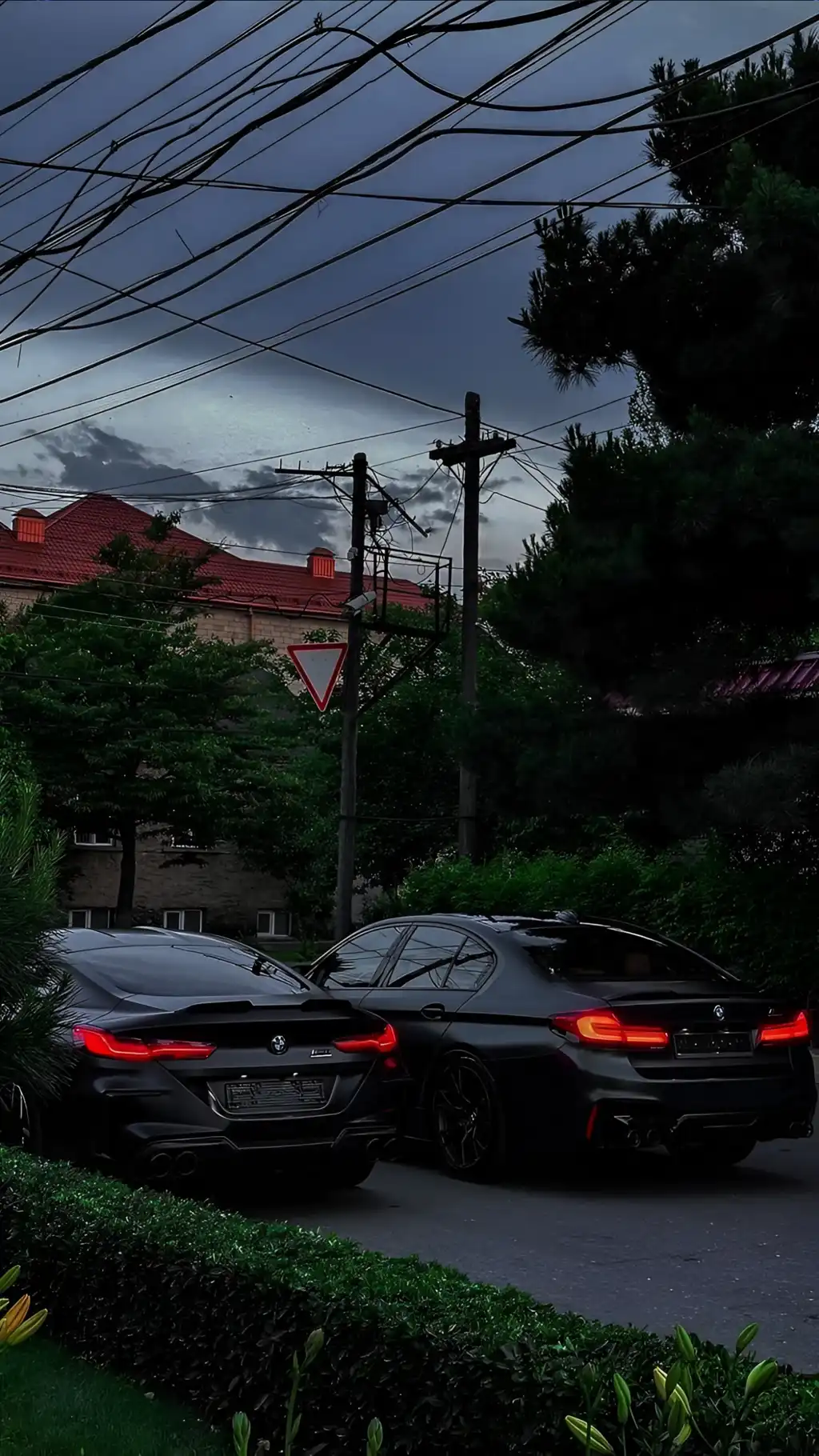 Dark Tuned Cars Parked Night Street