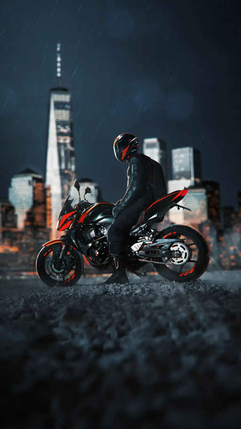 Motorcycle Rider City Night Lights