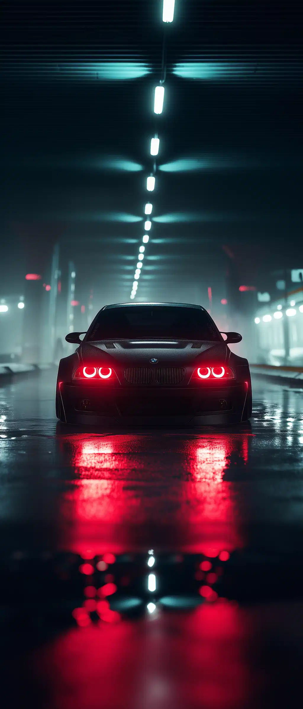 Neon Red Taillights Sports Car Tunnel