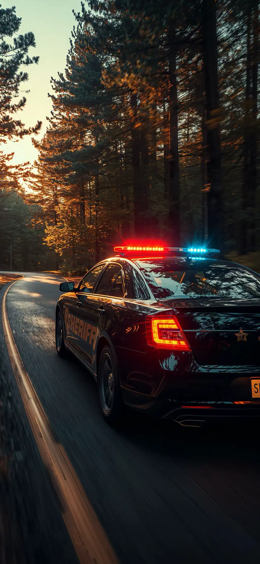 Police Car Emergency Lights Night Highway