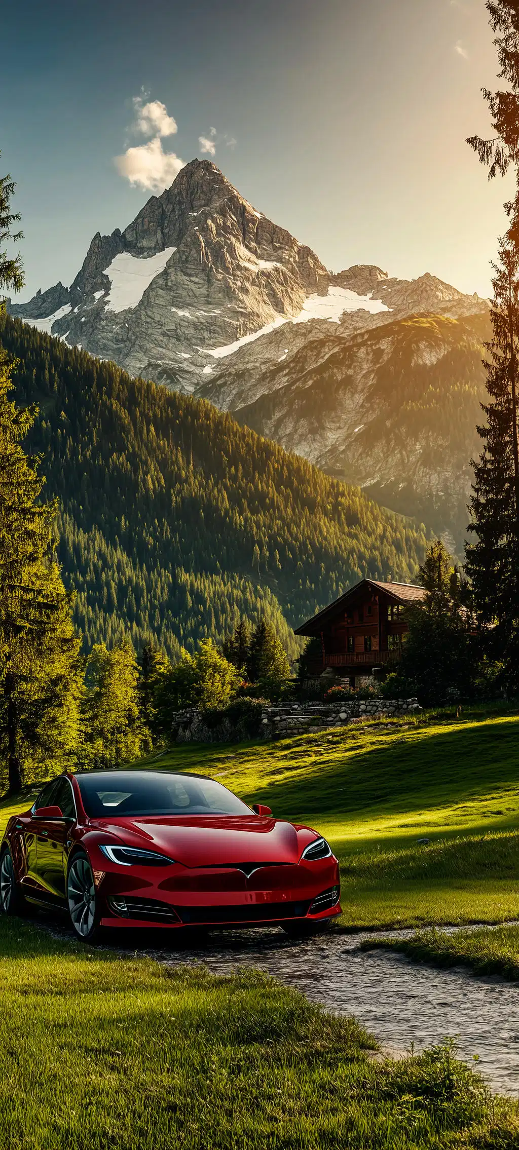 Red Sports Car Mountain Pass Road