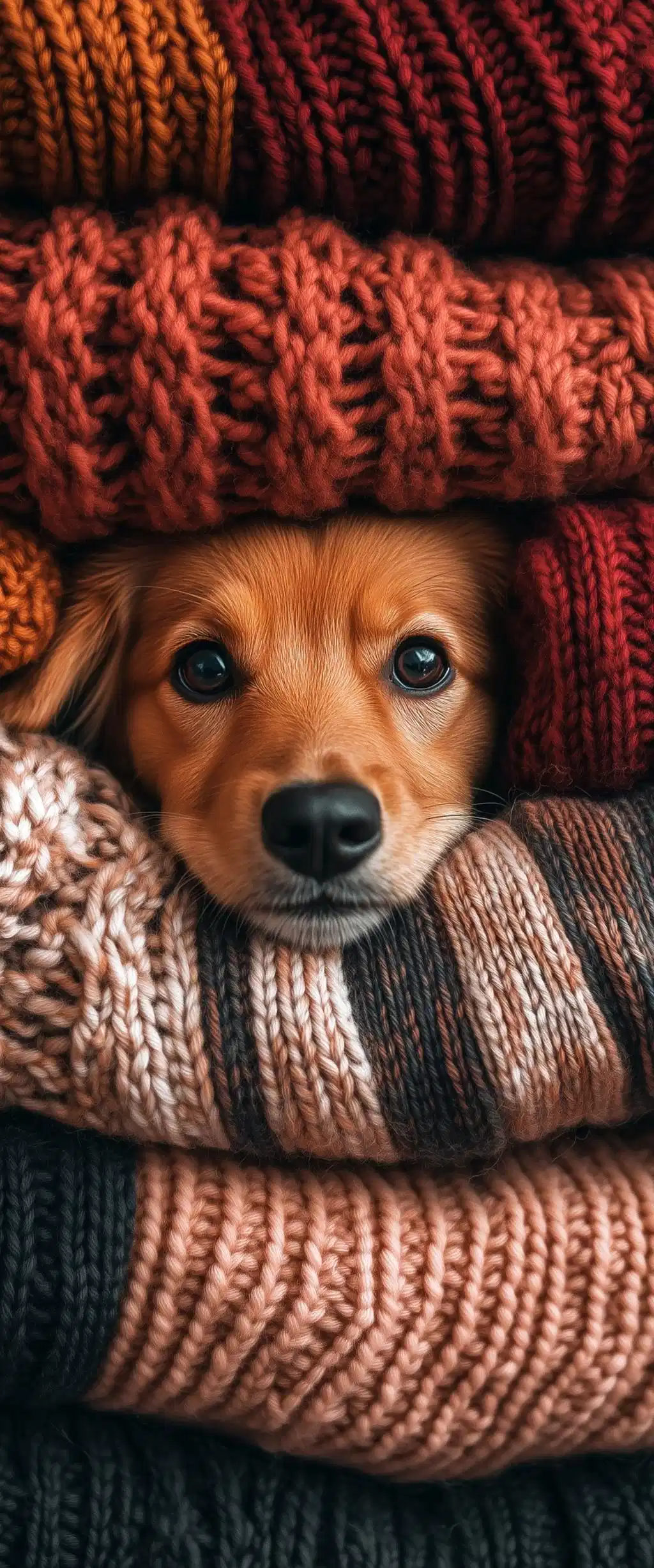 Cute Puppy Wrapped In Knitted Scarf