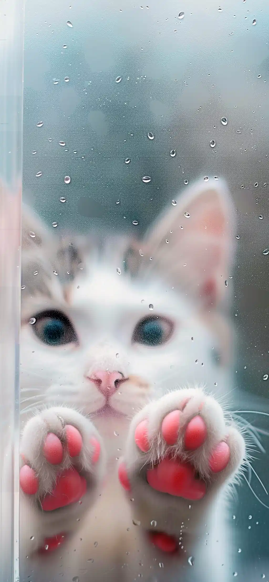 Cute White Kitten Paws Up Glass