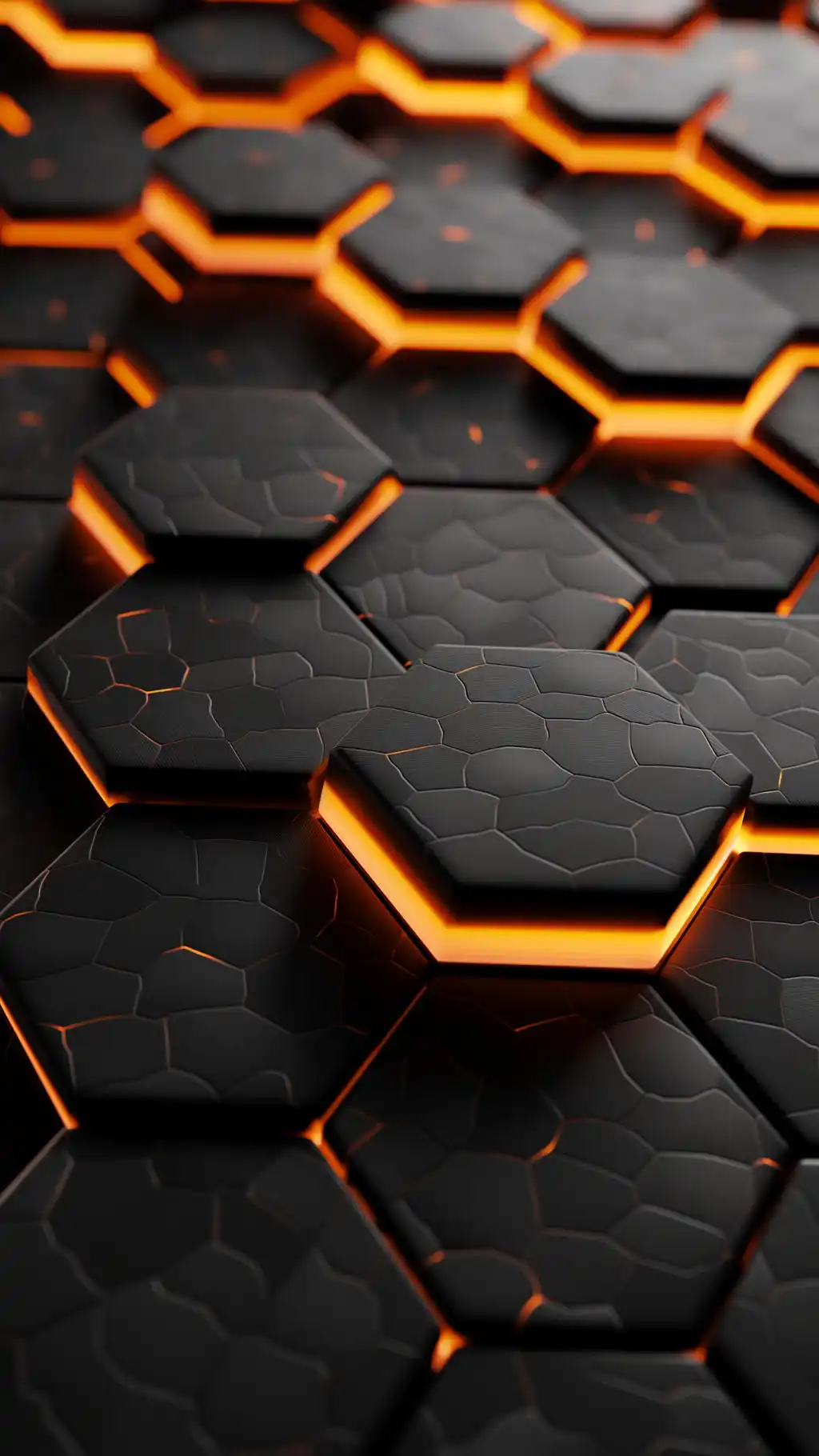 Glowing Orange Hexagon Honeycomb Pattern