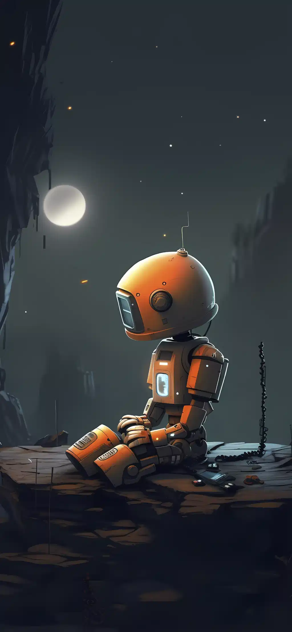 Lonely Robot Sitting Sunset Scifi