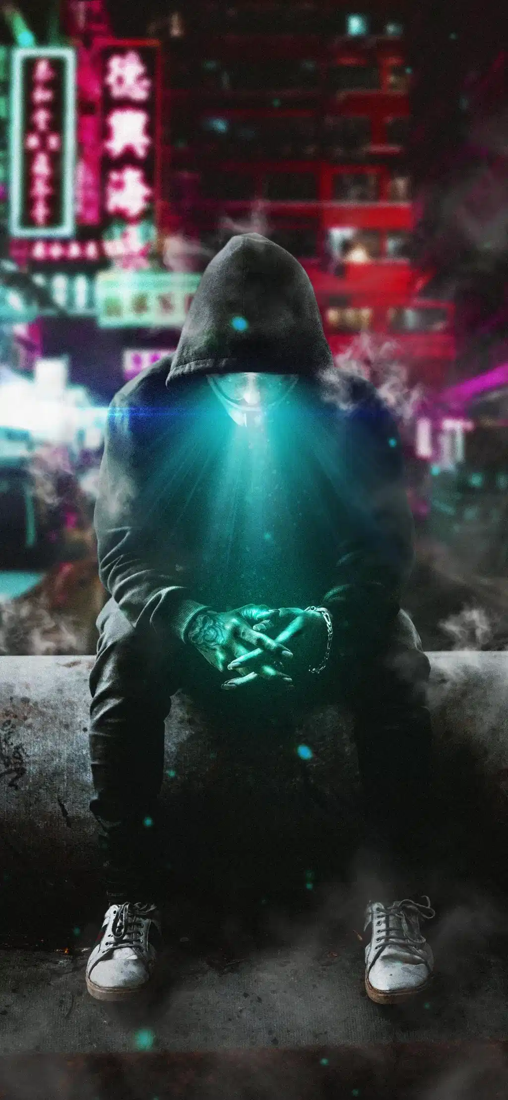Neon City Street Rain Scifi Wanderer