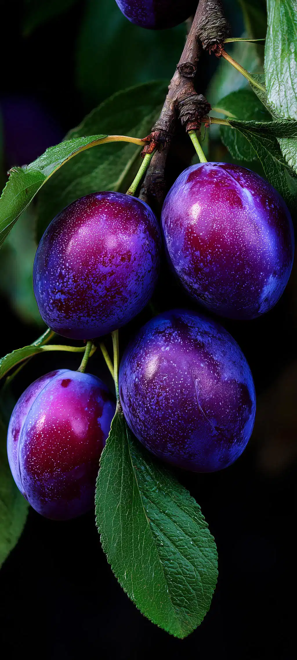 Ripe Purple Plums Tree Branch