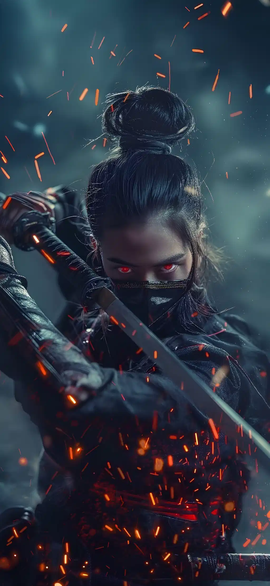 Futuristic Soldier Aiming Rifle Night