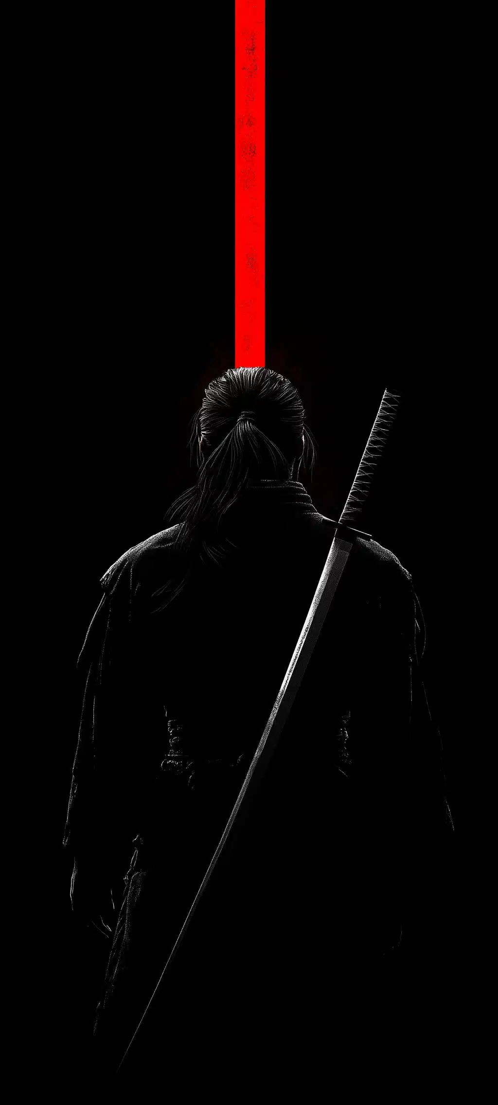 Ninja Silhouette Vertical Red Line