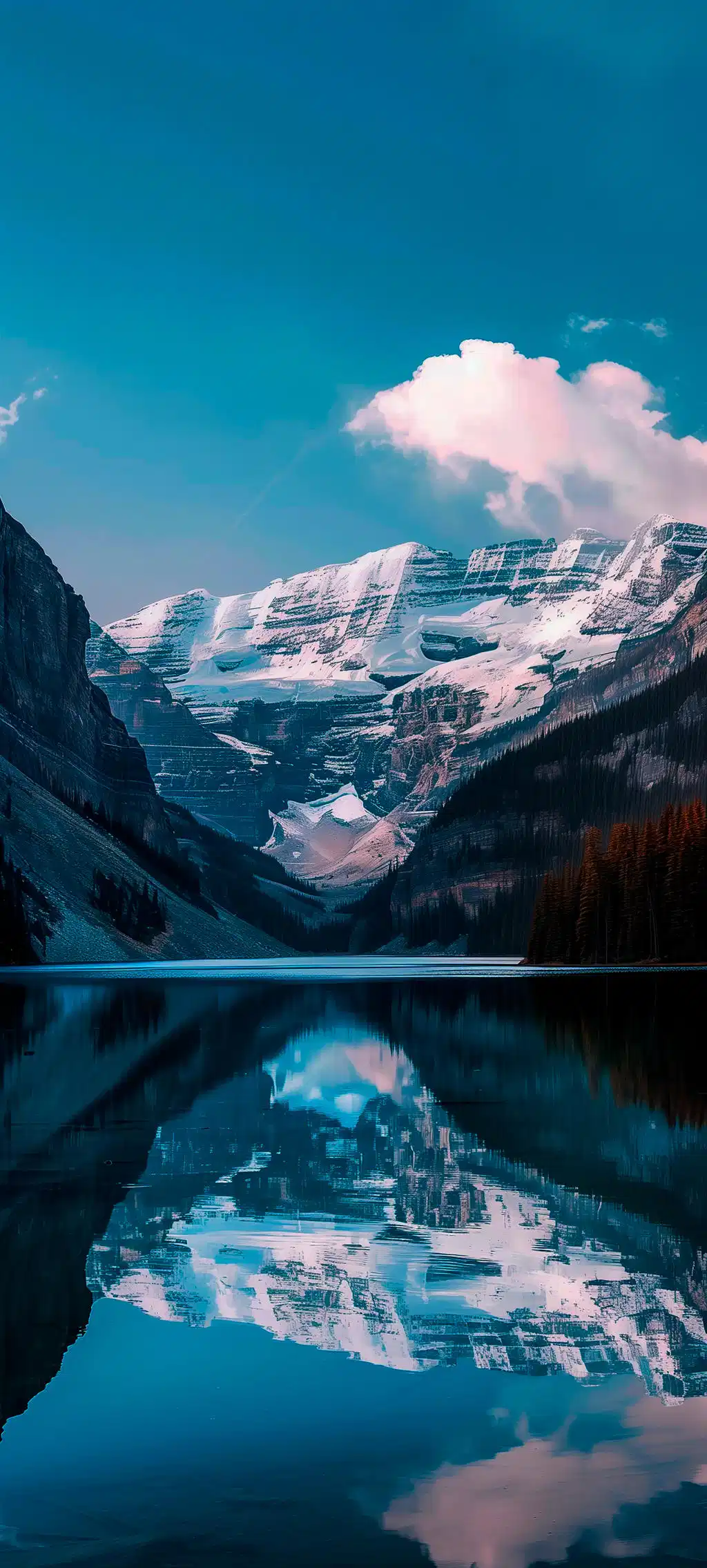 Blue Glacial Lake Snowy Mountains