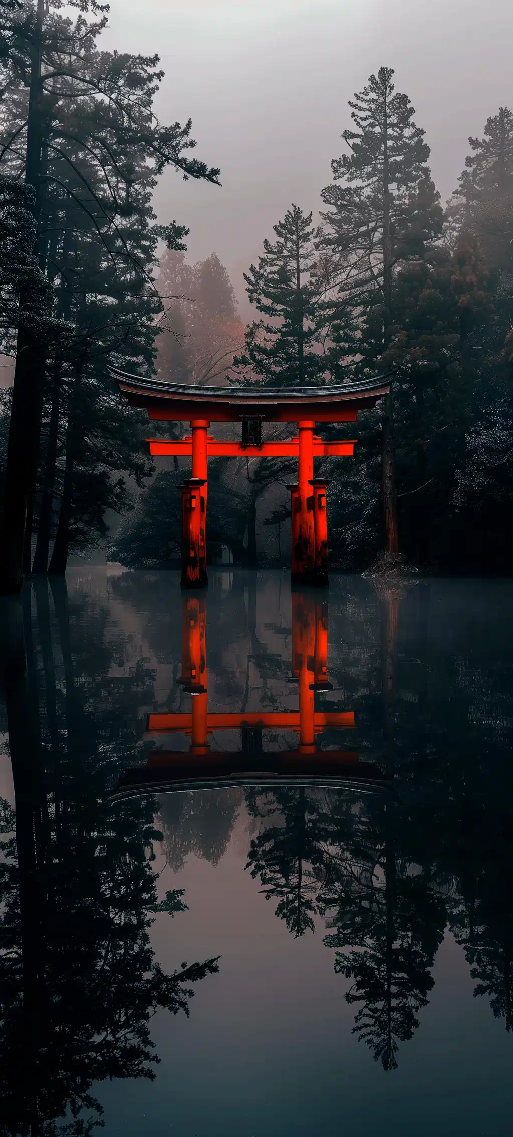Japanese Torii Gate Misty Lake