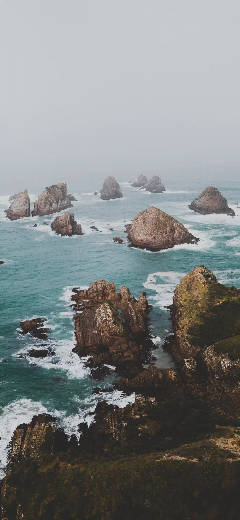 Misty Beach Shoreline Rocks