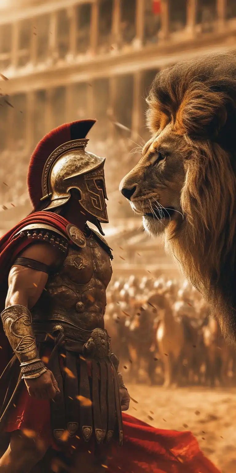 Spartan Gladiator With Lion Colosseum Wallpaper