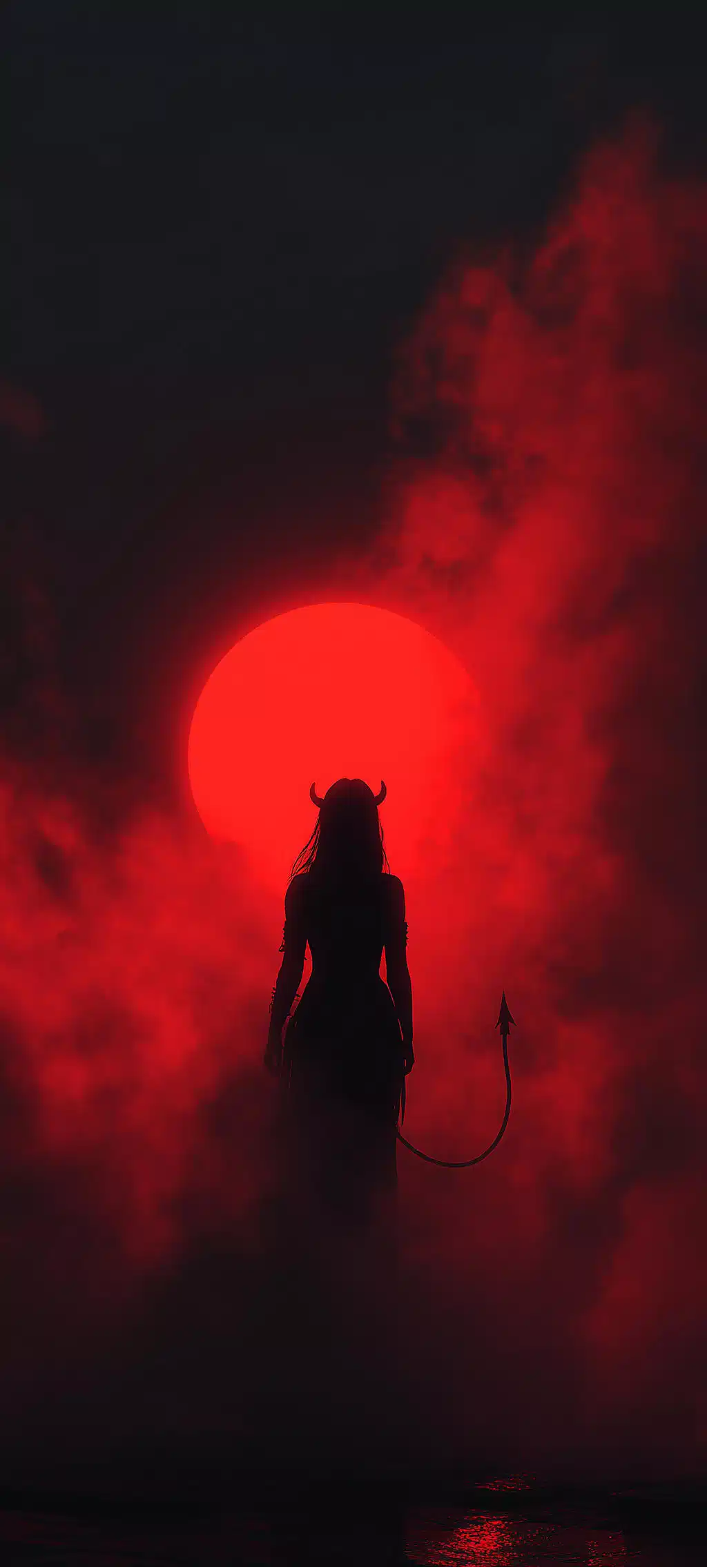 Dark Forest Red Moon Silhouette