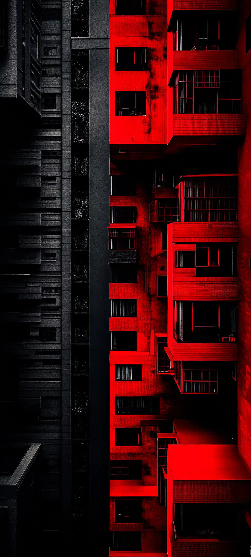 Neon Red Cyberpunk City Building