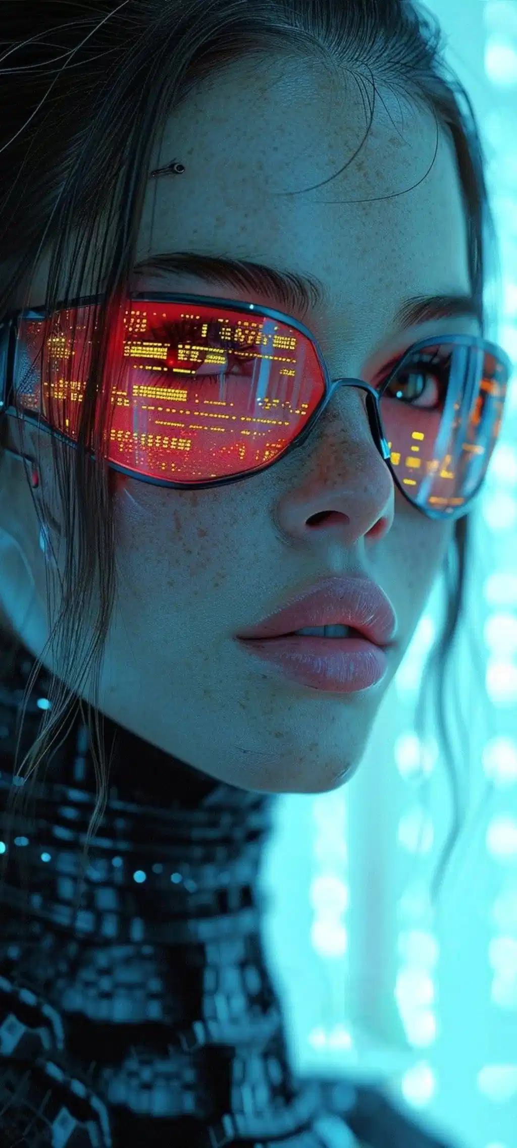 Cyborg Woman Glowing Glasses Portrait
