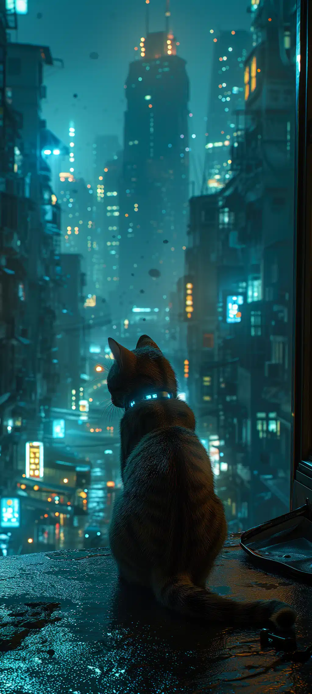 Futuristic City Street Drizzle Glowing Lights