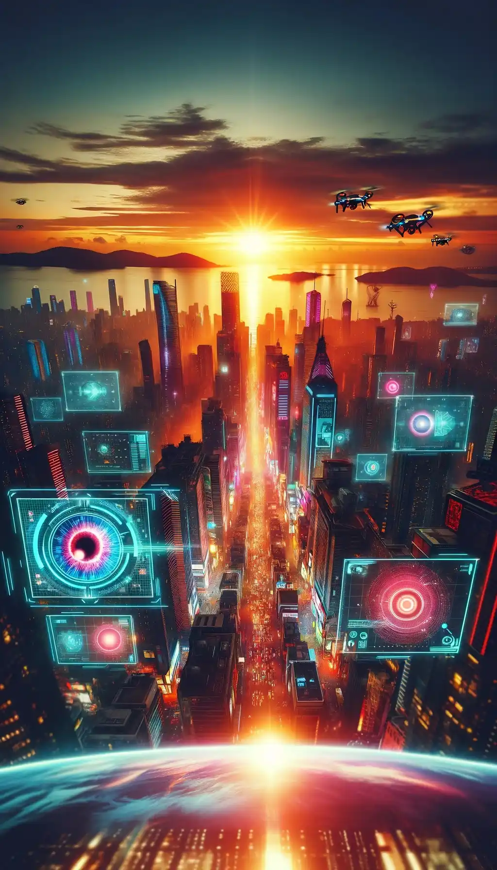 Futuristic Megacity Skyline Sunset View