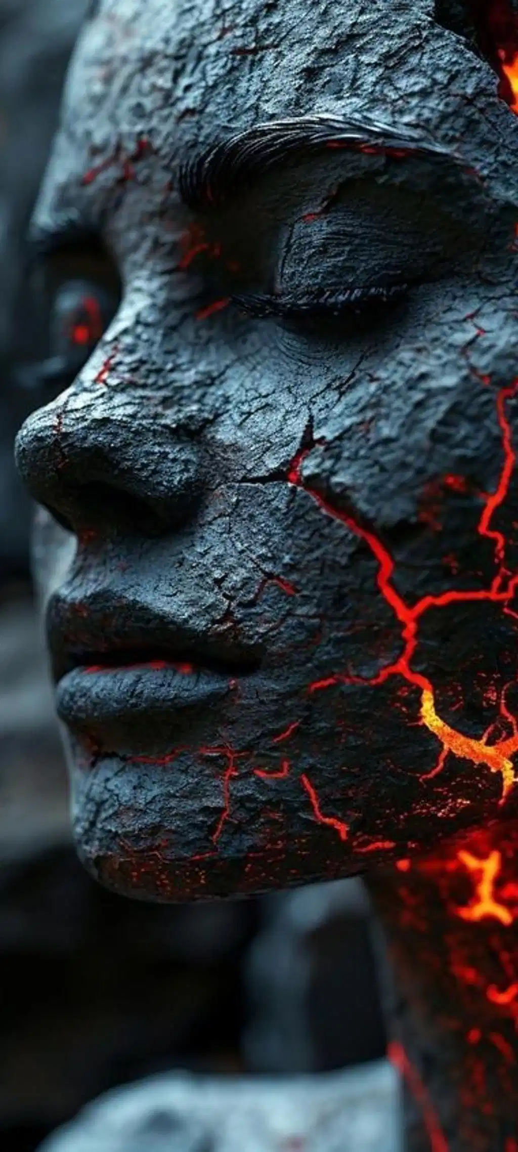 Cracked Stone Face Statue Lava Magma