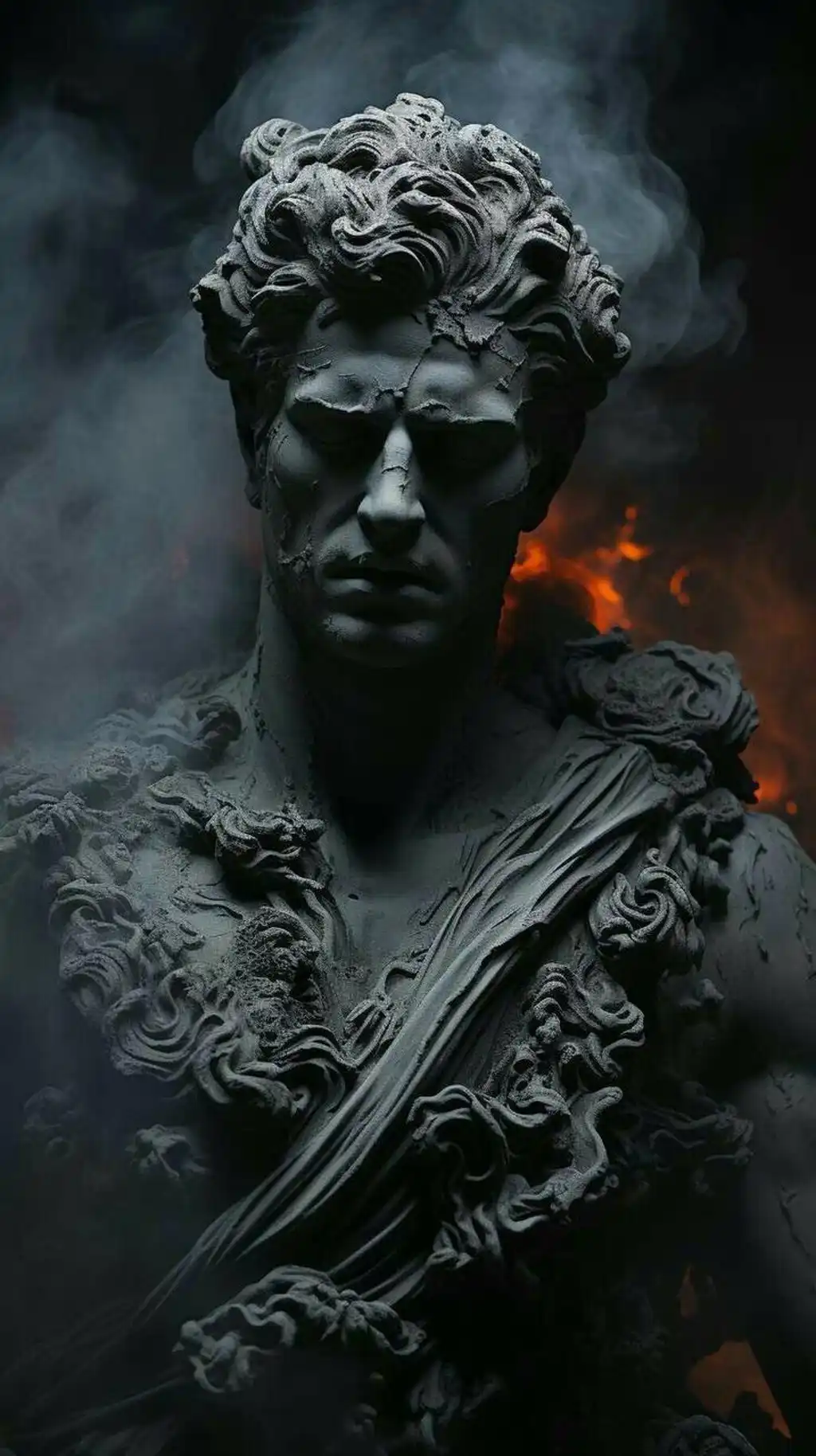 Dark Roman Emperor Sculpture Burning Fire
