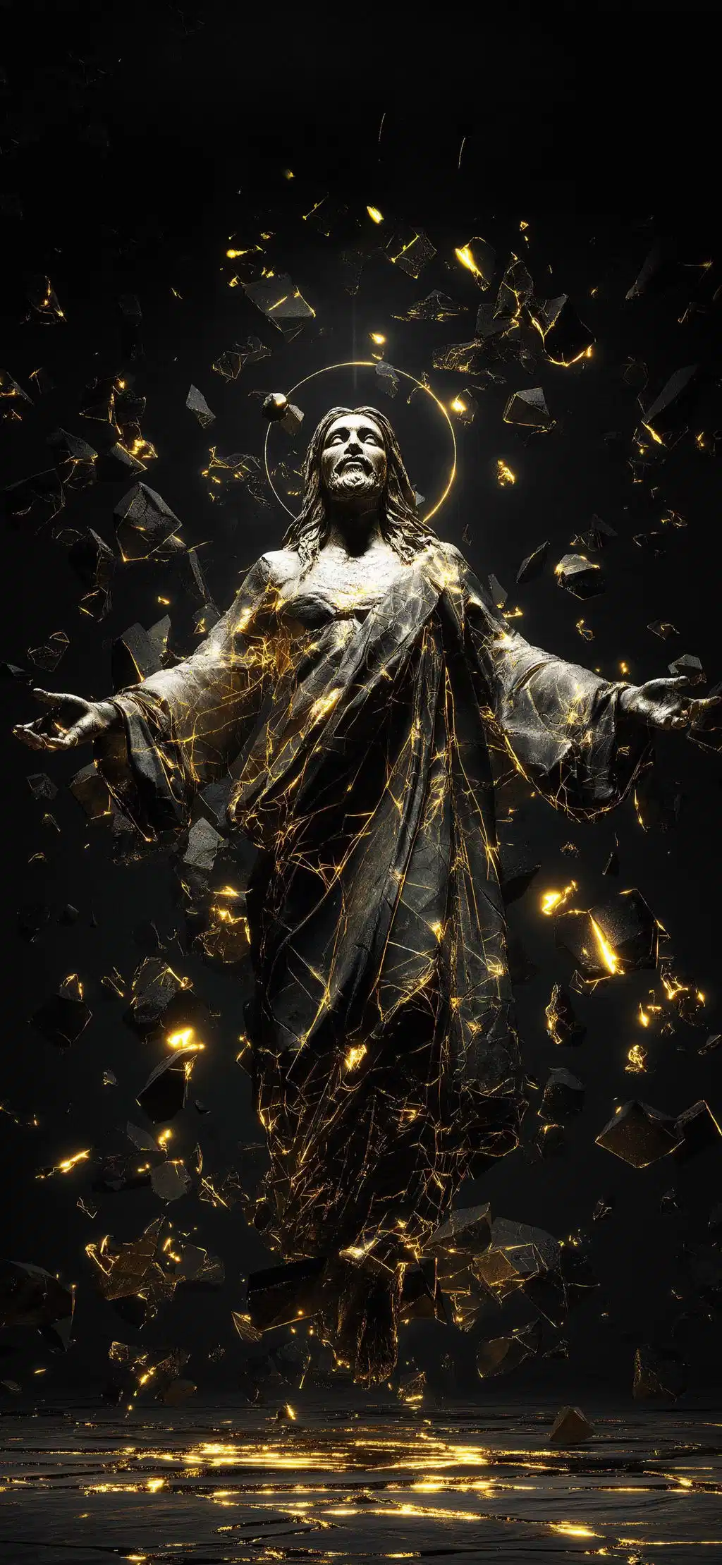 Golden Jesus Christ Statue Rays Light