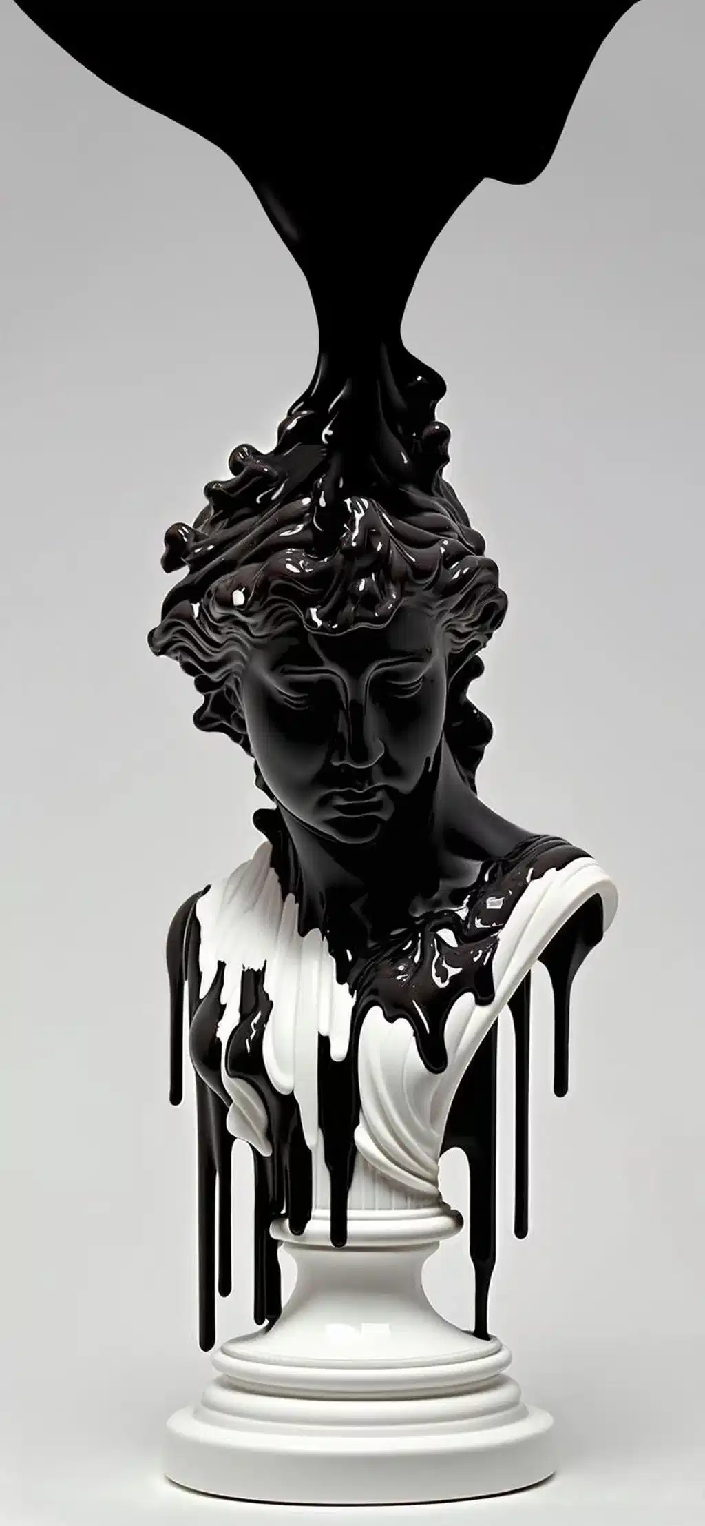 Surreal Black Paint Dripping Bust Sculpture