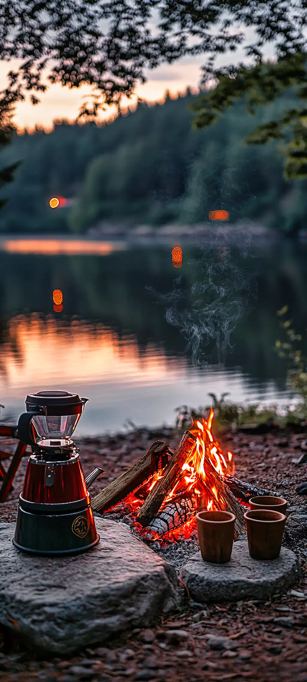 Cozy Campfire Lake Sunset Reflection