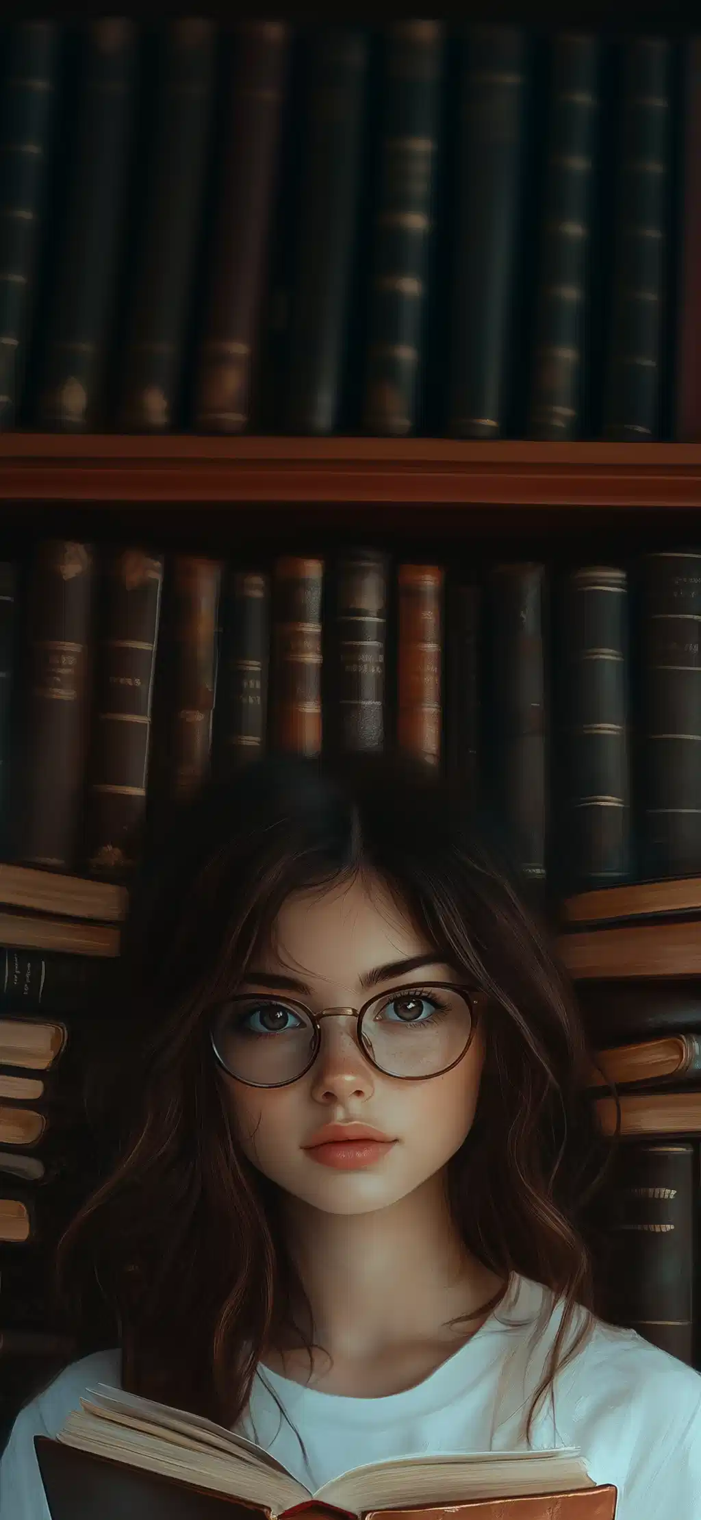 Girl Reading Book Vintage Library